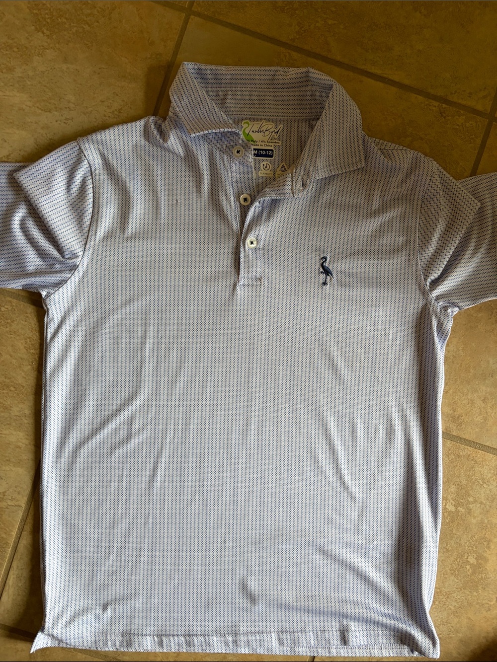 Taylor Bird Brand -Boys size M (10/12) Light Blue Micro-Stripe Polo Shirt